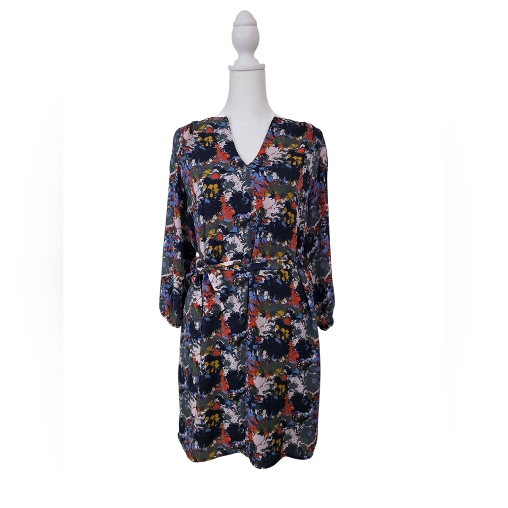 Eclair Lined Floral Splat Dress With Tie Belt Size Small